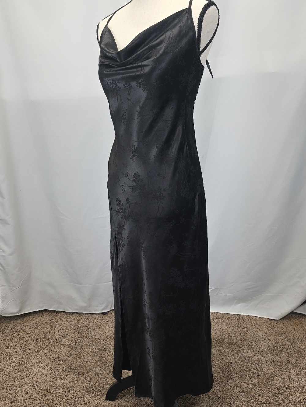 SHEIN Black Jacquard Cowl Neck Maxi Slip Dress Size Small